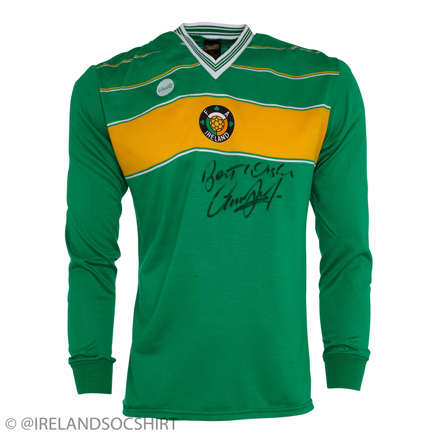 Gerry Daly v Norway signed by Liam Brady